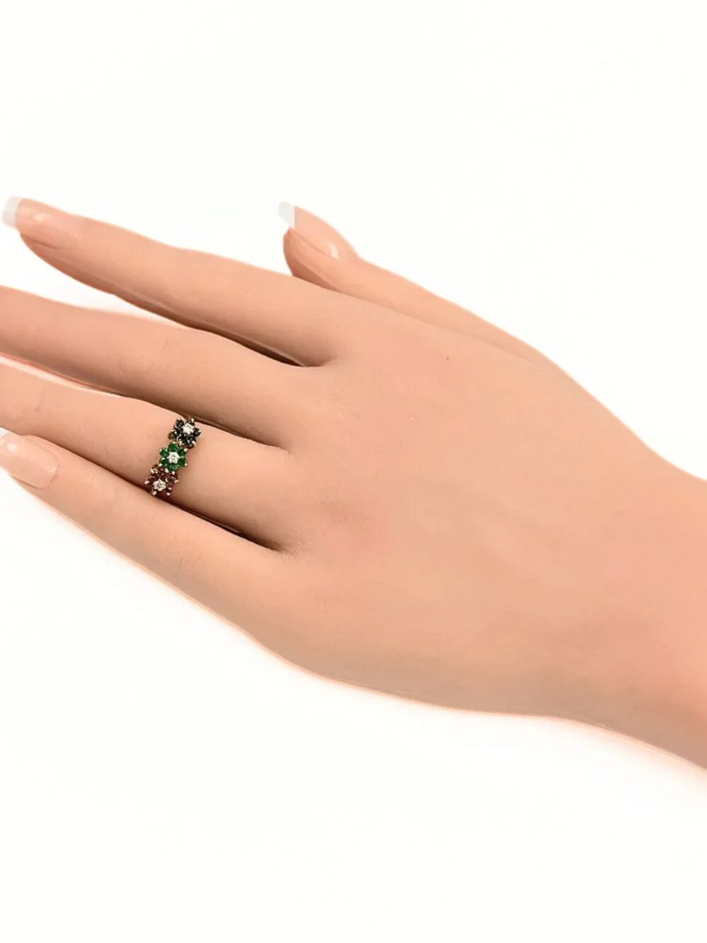 Estate 14K Gold Lab Emerald Diamonds Ruby Sapphire Floral Cluster Ring Sz 5